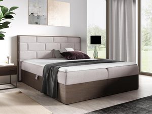 Miniaturka 8 - Beżowe łóżko z prostym zagłówkiem i drewnianą podstawą