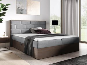 Miniaturka 3 - Szare łóżko tapicerowane z prostokątnym zagłówkiem i drewnianą podstawą