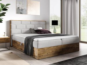 Miniaturka 2 - Jasnoszare łóżko tapicerowane z eleganckim zagłówkiem i pojemnikiem