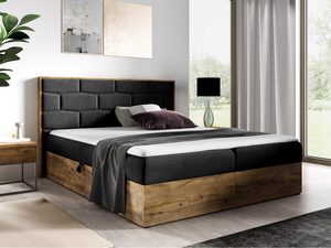Miniaturka 5 - Czarne łóżko z drewnianym wykończeniem i solidnym korpusem