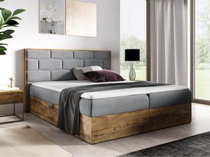 Miniaturka 3 - Szare łóżko do sypialni z pikowanym wykończeniem i drewnianym bokiem