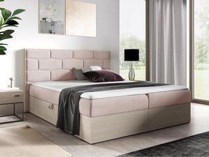 Miniaturka 7 - Jasnoróżowe łóżko z zagłówkiem panelowym i funkcją pojemnika