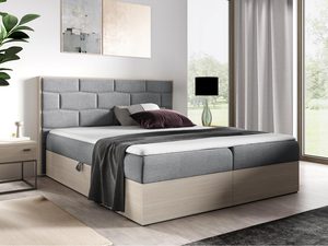 Miniaturka 3 - Szare łóżko sypialniane z segmentowym zagłówkiem i szufladami