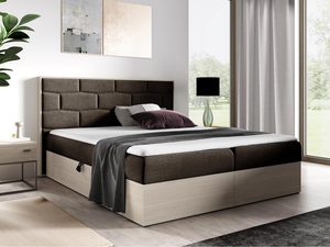 Miniaturka 4 - Brązowe łóżko z pojemnikiem na pościel i tapicerowanym wezgłowiem