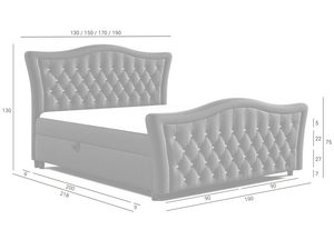 Miniaturka 3 - Jasnoszare łóżko kontynentalne z pikowanym zagłówkiem i pojemnikiem na pościel z wymiarami technicznymi – klasyczne łóżko z eleganckim pikowaniem i praktycznym schowkiem.