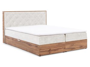 Miniaturka 1 - Beżowe łóżko tapicerowane z wysokim zagłówkiem i pojemnikiem