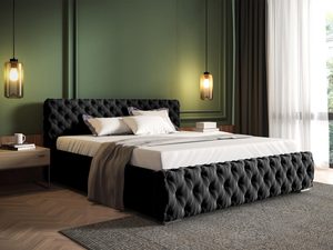 Miniaturka 4 - Czarny model łóżka z efektownym pikowaniem i grubą ramą.