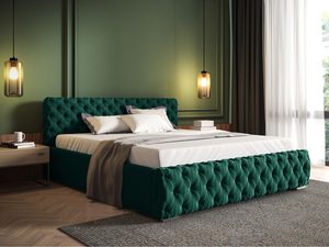 Miniaturka 5 - Zielone łóżko z szerokim zagłówkiem w stylu glamour.