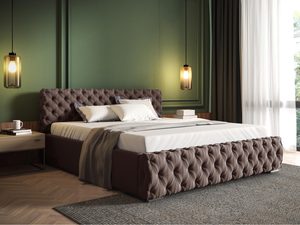Miniaturka 11 - Brązowe łóżko z grubym pikowanym zagłówkiem, styl retro glamour.