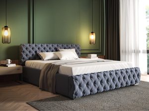 Miniaturka 3 - Popielate łóżko w stylu glamour, miękki zagłówek z przeszyciem.