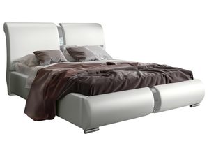 Miniaturka 1 - Białe łóżko ze zrolowaną narzutą, podnoszony stelaż, zagłówek z przeszyciem.