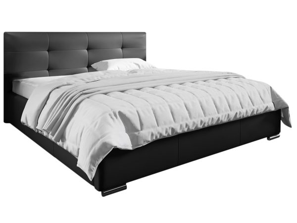 Tapicerowane łóżko czarne z prostym zagłówkiem do nowoczesnej sypialni