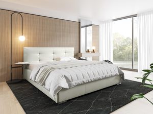 Miniaturka 6 - Jasne łóżko z białą tapicerką i dekoracyjnym wezgłowiem