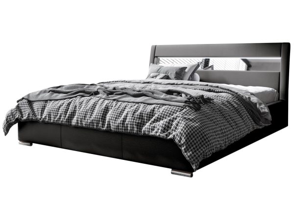 Tapicerowane łóżko dwuosobowe czarne z materacem