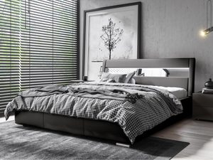 Miniaturka 1 - Czarny tapicerowany model łóżka z prostą konstrukcją