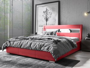 Miniaturka 4 - Czerwono-białe łóżko tapicerowane z wysokim zagłówkiem
