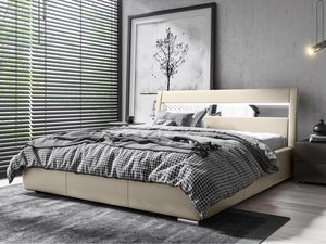 Miniaturka 5 - Łóżko kremowe do sypialni z ozdobnym pikowaniem