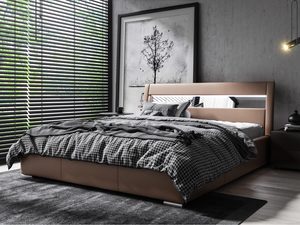 Miniaturka 2 - Brązowe łóżko z wysokim zagłówkiem i drewnianą ramą