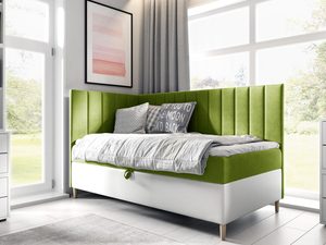 Miniaturka 9 - Biało-zielone łóżko z geometryczną bryłą – świeży, modny wygląd.