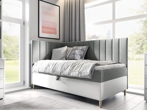 Miniaturka 10 - Biało-szare łóżko z dekoracyjnym zagłówkiem – bardzo estetyczne.