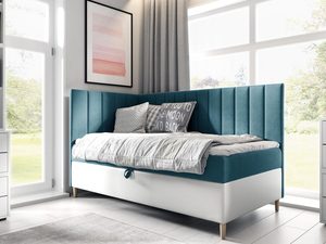Miniaturka 12 - Turkusowe łóżko z metalowymi nogami – nowoczesna elegancja.