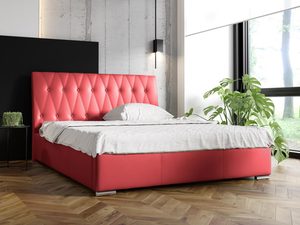 Miniaturka 2 - Czerwone łóżko z wysokim zagłówkiem w geometryczny wzór