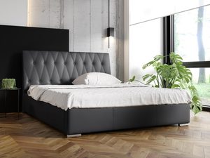 Miniaturka 1 - Grafitowe łóżko nowoczesne z przeszyciami i skrzynią na pościel