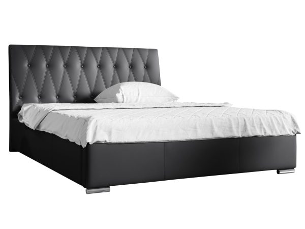 Szare łóżko z kontrastowym bokiem i miękkim zagłówkiem