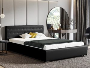 Miniaturka 1 - Czarno-białe łóżko z eleganckim zagłówkiem w stylu glamour