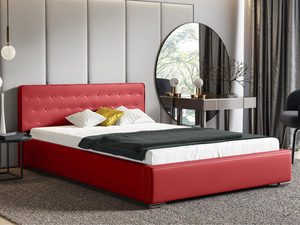 Miniaturka 2 - Czerwone łóżko tapicerowane z pikowanym zagłówkiem do nowoczesnej sypialni