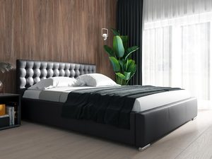 Miniaturka 5 - Tapicerowane łóżko w stylu glamour z czarnym wykończeniem i dekoracją roślinną