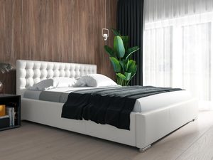 Miniaturka 2 - Białe łóżko z przeszyciami i miękkim zagłówkiem w eleganckiej sypialni