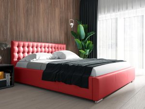 Miniaturka 3 - Czerwone łóżko glamour z wysokim zagłówkiem i jasnym wnętrzem