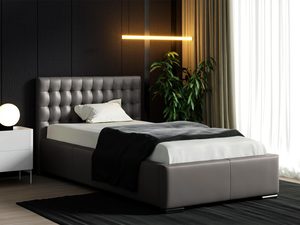 Miniaturka 5 - Czarne łóżko z pionowym podświetleniem – eleganckie, tapicerowane.