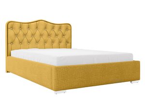 Miniaturka 3 - Musztardowe łóżko sypialniane z pikowanym zagłówkiem w stylu retro