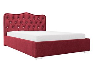 Miniaturka 1 - Bordowe łóżko do sypialni z zagłówkiem w stylu glamour i ozdobnymi guzikami