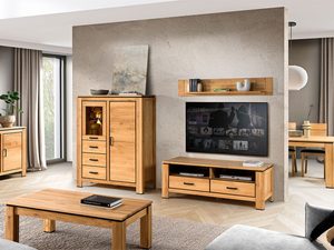 Miniaturka 13 - Stylowa aranżacja salonu z witryną i szafką RTV z dębu