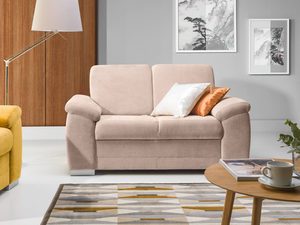 Miniaturka 1 - Sofa 2-osobowa tapicerowana jasną tkaniną do salonu w stylu skandynawskim