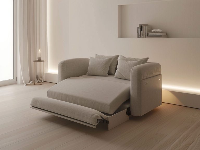 Nowoczesny salon z beżową sofą modułową i minimalistycznym stylem