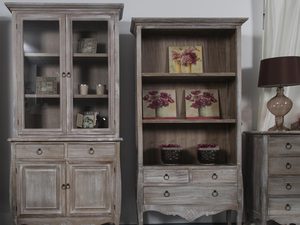 Miniaturka 7 - Drewniana witryna z przeszklonymi drzwiami i dekoracyjnymi frontami w stylu rustykalnym kolor jasny brąz