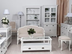 Miniaturka 4 - Biała drewniana witryna z przeszklonymi drzwiami w stylu prowansalskim kolor biały