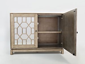 Miniaturka 4 - Drewniana komoda z półkami i przeszklonymi drzwiami w stylu vintage