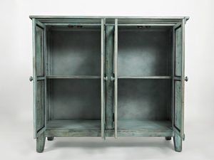 Miniaturka 2 - Zielona drewniana komoda z przeszklonymi frontami, styl prowansalski