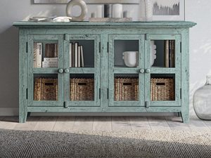 Miniaturka 6 - Drewniana witryna zielona z podwójnymi przeszklonymi drzwiami, styl rustykalny