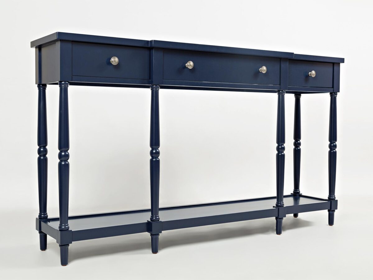 Konsola z trzema szufladami i toczonymi nogami w stylu klasycznym