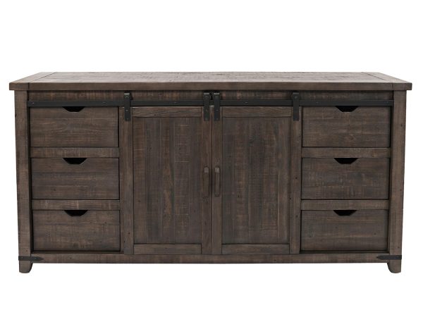 Komoda z drewnem sosnowym i metalowymi okuciami