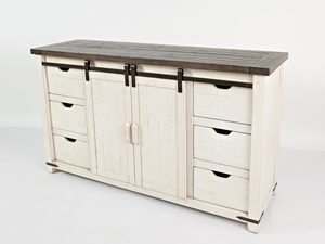 Miniaturka 3 - Wysoki regał kuchenny z półkami i szafkami w stylu farmhouse