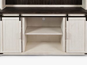 Miniaturka 3 - Biały kredens z ciemnym blatem i przesuwanymi drzwiami w stylu wiejskim