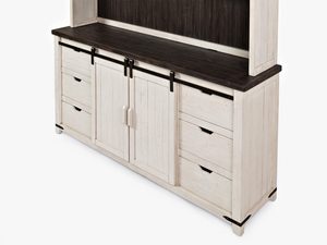 Miniaturka 2 - Detal wnętrza kredensu z półkami i szufladami w stylu rustykalnym