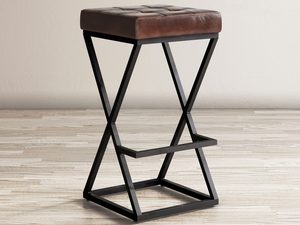 Miniaturka 6 - Hoker z czarną podstawą i siedziskiem z naturalnej skóry w kolorze koniakowym